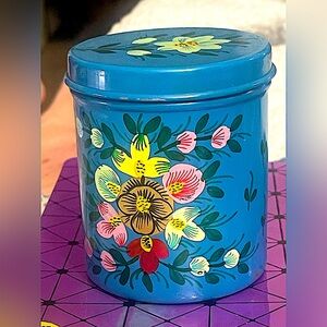 Cost plus world market container metal hand-painted vintage India small canister